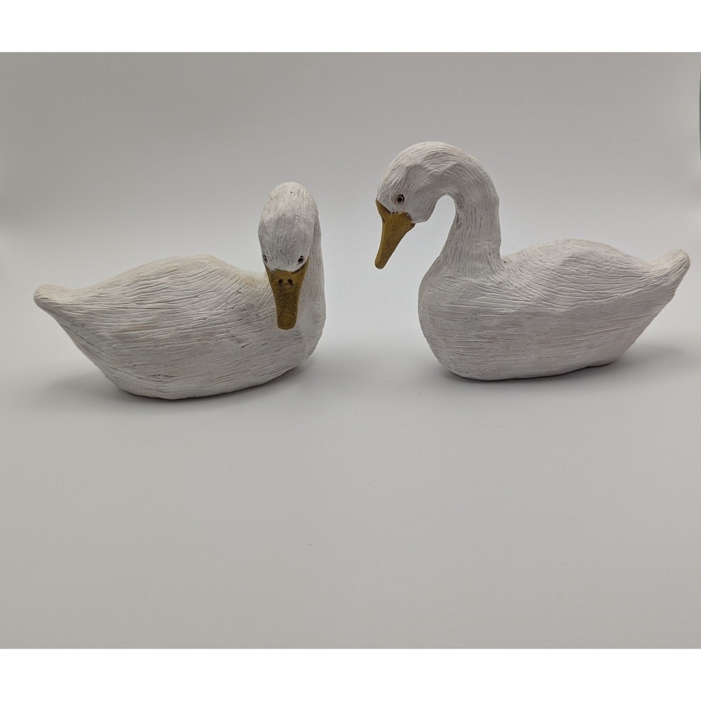 Suzi Signed Handcrafted White Goose Figurines Set of 2‎ Textured Bird Sculptures